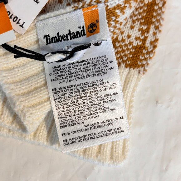Timberland Buffalo Plaid Knit Scarf Tan & Off White 10" x 60" Unisex Classic - Picture 5 of 9